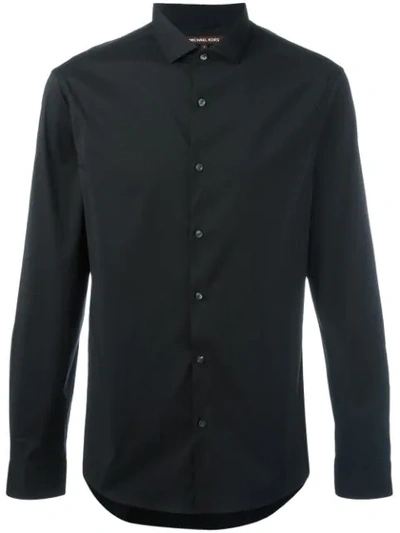 Michael Kors Slim Fit Long Sleeve Stretch Cotton Button Down Shirt In Black