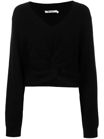 Alexander Wang T Twist-front Cropped Sweater In Black
