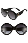 Gucci 53mm Round Sunglasses - Black/ Grey