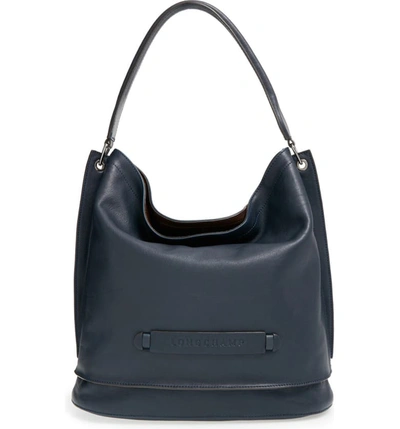 Longchamp '3d' Leather Crossbody Hobo - Blue In Midnight