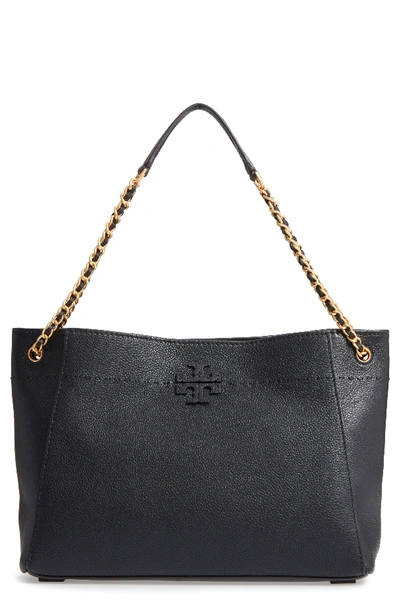 Tory Burch Mcgraw Slouchy Leather Shoulder Bag - Black In Black/gold