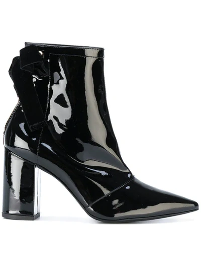 Robert Clergerie X Self Portrait Velvet Bow Ankle Boots In Black