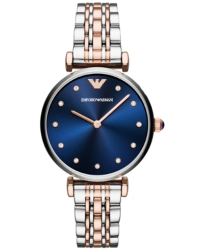 Armani Collezioni Emporio Armani Women's Two Hand Two-tone Stainless Steel Watch, 32 X 36 Mm In Blue/silver