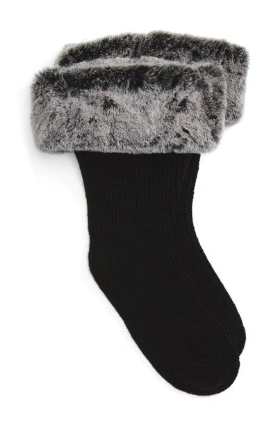 Ugg Rain Boot Socks With Faux Fur Cuff In Charcoal Wool
