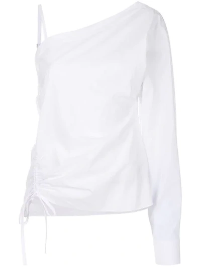 Alexander Wang T One-sleeve Asymmetric Ruched Top In White 100