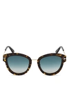 Tom Ford Women's Mia Round Sunglasses, 52mm In Shiny Dark Havana/olive Green