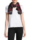 Alexander Mcqueen Ombré Skull Silk Chiffon Scarf In Black Red