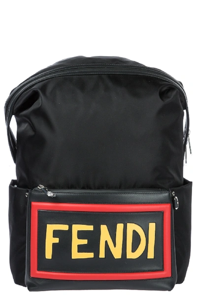 Fendi Men's Nylon Rucksack Backpack Travel  Santander In Black
