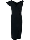 Chiara Boni La Petite Robe Asymmetric Sleeves Midi Dress In Black