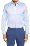 Hugo Boss Regular-fit Shirt In Easy-iron Structured Cotton- Light Blue Men's Shirts Size 16 In Sky Blue