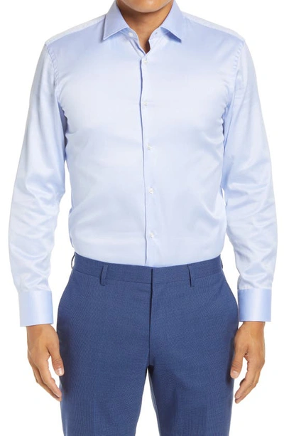 Hugo Boss Regular-fit Shirt In Easy-iron Structured Cotton- Light Blue Men's Shirts Size 16