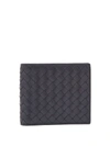 Bottega Veneta Intrecciato Bi-fold Leather Wallet In Navy