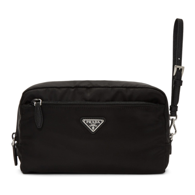 Prada Xlg Front-zip Cosmetics Pouch In Black