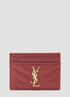 Saint Laurent Women's Monogram Matelassé Leather Card Case In Rouge Legion