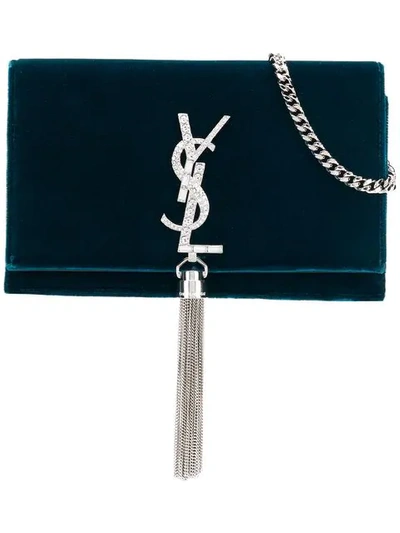 Saint Laurent Kate Small Velvet Cross-body Bag In Blue