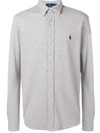 Ralph Lauren Logo Embroidered Button-down Shirt In Grey