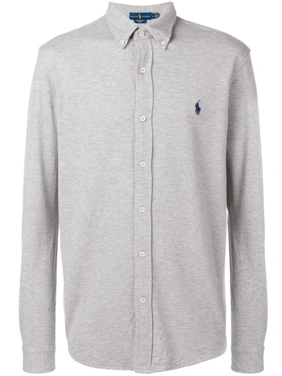 Ralph Lauren Logo Embroidered Button-down Shirt In Grey