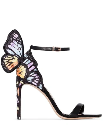 Sophia Webster Chiara Embroidered Satin And Leather Sandals In Black/rainbow