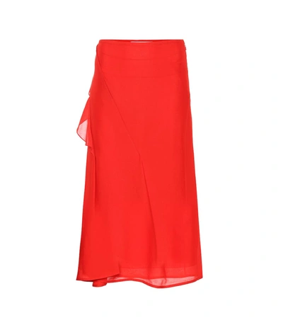 Victoria Beckham Ruffled Silk Crepe De Chine Midi Skirt In Red