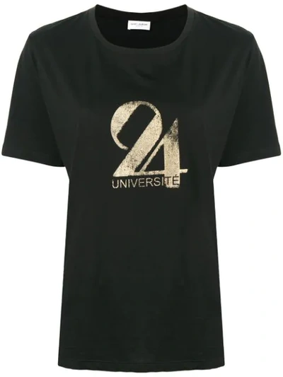 Saint Laurent Black Cotton T-shirt With Gold Université Print