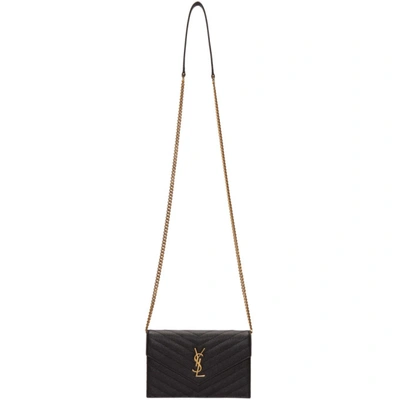 Saint Laurent Black Quilted Monogram Envelope Chain Wallet Bag