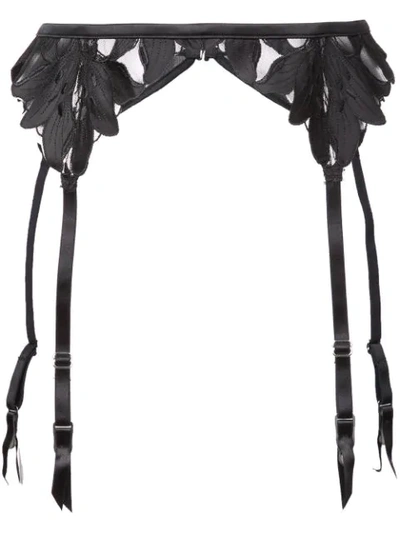 Fleur Du Mal Lily Embroidered Garter Belt In Black