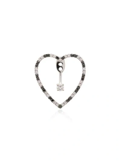 Yvonne Léon Black And Silver Heart 18kt White Gold Diamond Earring In Metallic