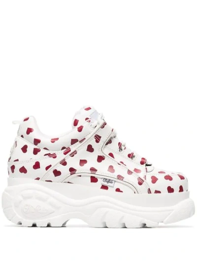 Buffalo Heart Print Platform Trainers In White