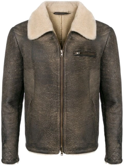 Salvatore Santoro Shearling Collar Leather Jacket - Grey