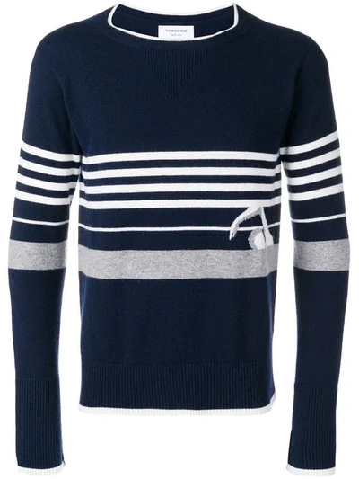 Thom Browne Striped Intarsia Cashmere Sweater In 415 Navy