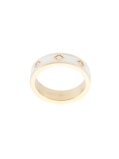 Azlee 18kt Yellow Gold White Enamel White Diamonds Ring In Ylwgld