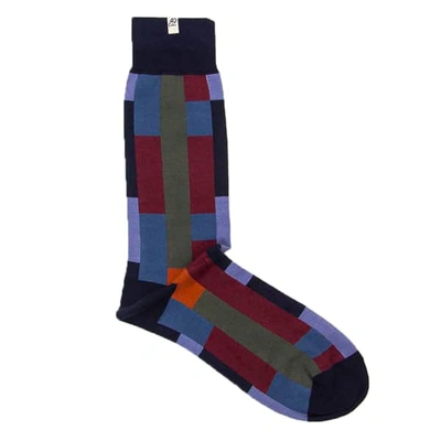 40 Colori Navy Squares & Stripes Organic Cotton Socks In Multicolour