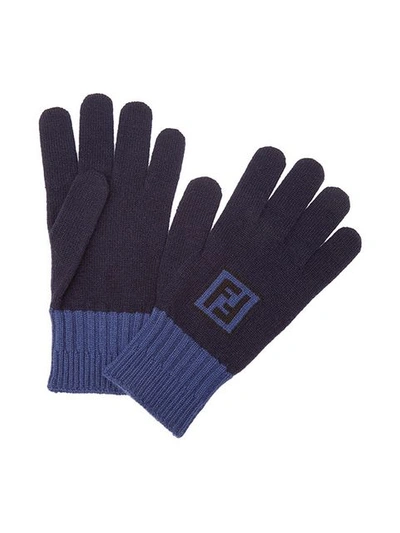 Fendi Handschuhe Mit Intarsien-logo In Blue