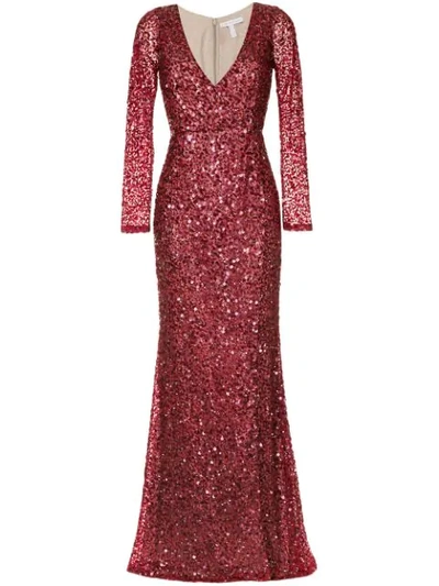 Rachel Gilbert Sequins Long Dress In Red
