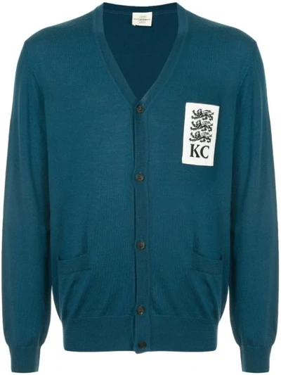 Kent & Curwen Logo V-neck Cardigan In Blue