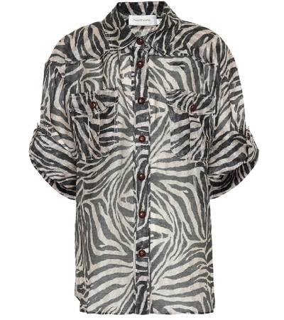 Zimmermann Black And White Corsage Safari Python-print Linen And Silk-blend Shirt In Zebra
