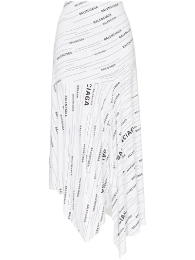 Balenciaga Volant Asymmetric Printed Stretch-jersey Skirt In 9040 White