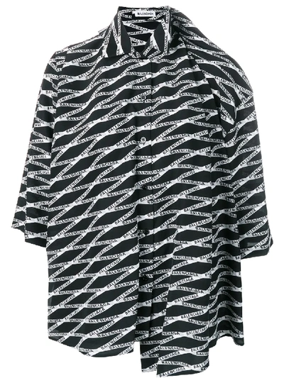 Balenciaga Oversized Asymmetric Printed Silk-crepe Shirt In Black