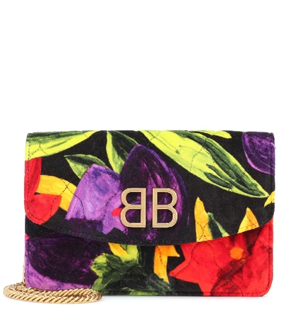 Balenciaga Bb Floral Velvet Wallet On Chain In Multicoloured