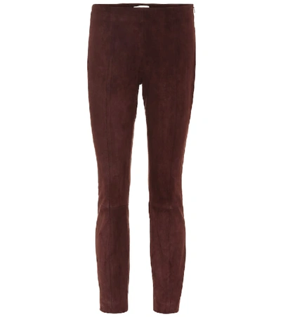 The Row Cosso Skinny Suede Pants In Mahogany
