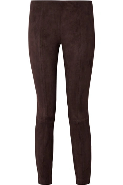 The Row Cosso Stretch-suede Skinny Pants In Dark Brown