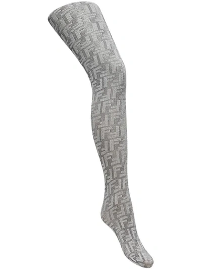 Fendi Embroidered Ff Logo Tights In F0qw0-silver