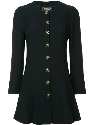 Pre-owned Chanel Vintage Buttoned Long-sleeved Coat - Blue