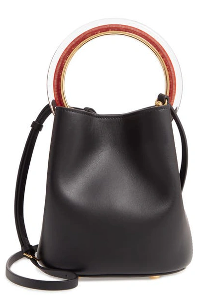 Marni Pannier Top Handle Leather Bucket Bag In Black