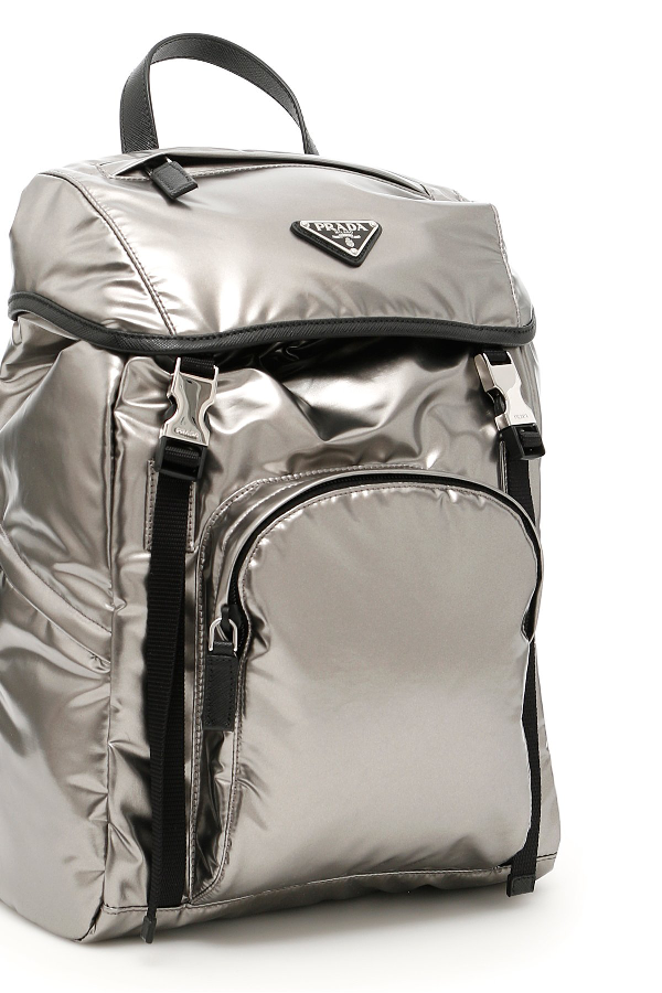 Prada Metallic Nylon Backpack In Silver | ModeSens