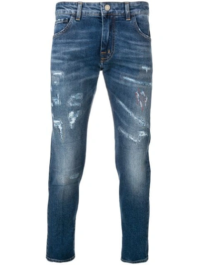 Entre Amis Cropped Distressed Jeans - Blue