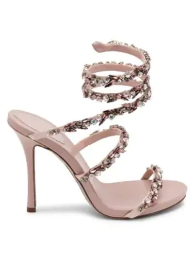 René Caovilla Jewel Satin Ankle-wrap Sandals In Light Pink