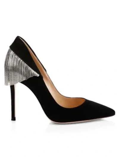 Gianvito Rossi Fringe Suede Point Toe Pumps In Black