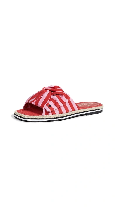 Kate Spade Caliana Striped Canvas Bow Slides In Pink/red Canvas