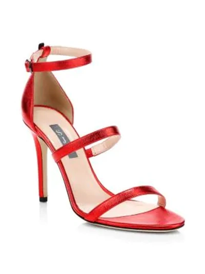 Sjp By Sarah Jessica Parker Women's Halo Ankle-strap Metallic Leather Sandals In Red
